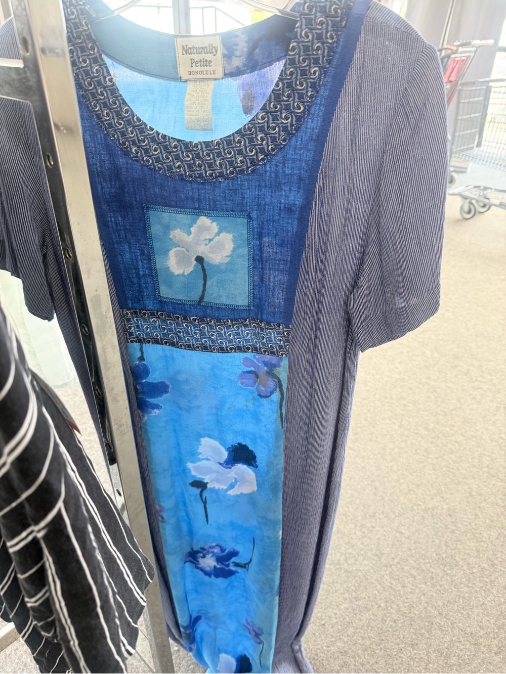 Vintage Naturally Petite Honolulu Blue Floral Patchwork Dress USA